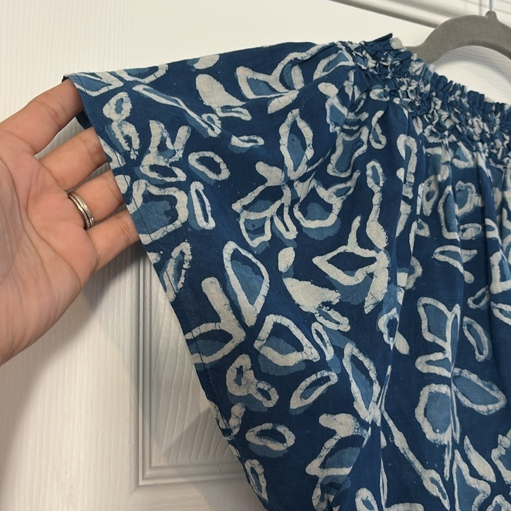 Apiece Apart Patricia Flutter Sleeve Floras Dabu Indigo Blouse Size Small - Picture 6 of 9